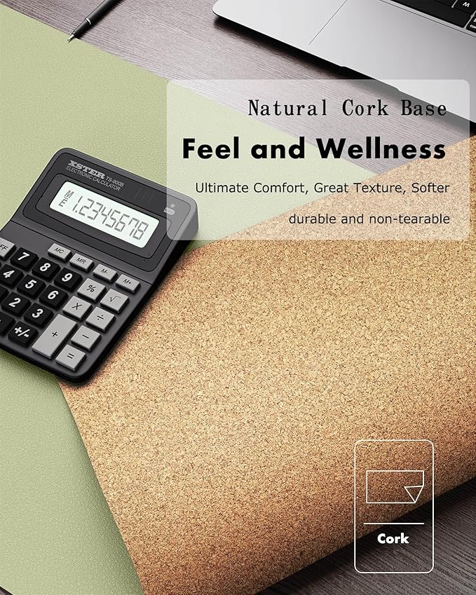 YSAGi Double-Sided Desk Pad, 35.4"x17" Leather Desk Mat, Eco Cork Desk Pad Protector,Large Mouse Pad,Waterproof Desk Blotter for Office/Home (Matcha Green/Cork)