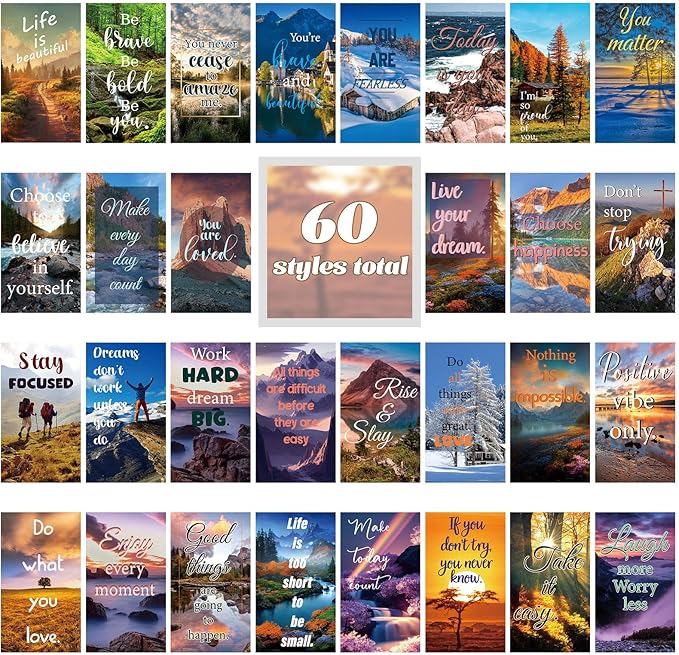Jinei 300 Inspirational Affirmation Cards Positive Motivational Cards Small Mini Encouragement Quotes for Women Church End of the Year Teacher Gifts(Scenery Style)