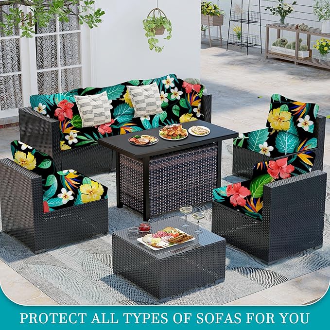 12 Pcs Stretch Patio Cushion Covers,Outdoor Couch Covers Replacement,Outdoor Couch & Sofa Slipcovers,for Patio Furniture Cushion Covers,Washable Reusable Furniture Protector (Floral,Cover Only)