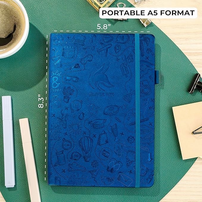 Clever Fox Dotted Journal 2.0 – Compact Planning and Sketching Dot Grid Notebook 120 GSM Thick, No-Bleed Paper – Planner with Pen Loop, Pocket, Ribbons, Stickers A5 - Mystic Blue