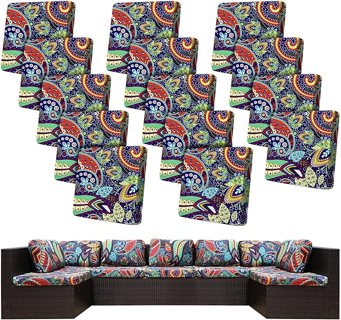 14 Pcs Stretch Patio Cushion Covers,Outdoor Couch Covers Replacement,Outdoor Couch & Sofa Slipcovers,for Patio Furniture Cushion Covers,Washable Reusable Furniture Protector (Rococo ,Cover Only)
