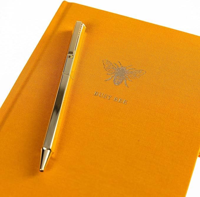 Bee Lined Journal Plus Pen by Graphique Luxe Collection, Hardcover Diary Notebook for Writing, Gold Foil Embossing, 160 Pages, 6” x 8”