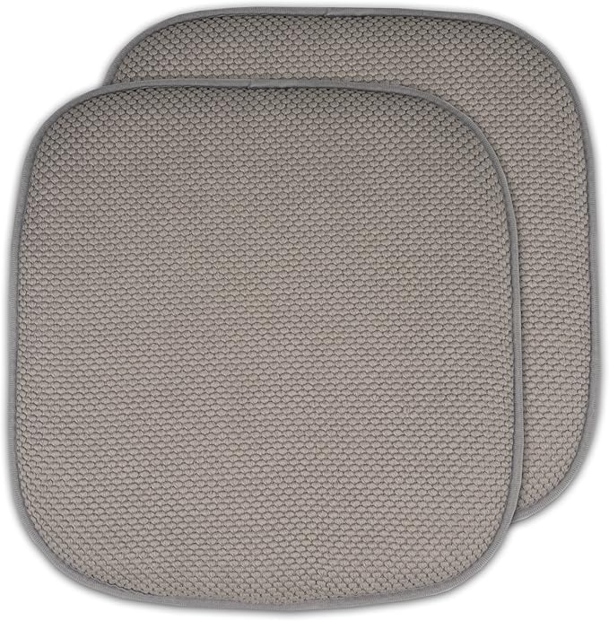 Sweet Home Collection Memory Foam Chair Cushion Honeycomb Pattern Solid Color Slip Non Skid Rubber Back Ultimate Comfort and Softness Rounded Square 16" x 16" Seat Cover, 2 Pack, Silver