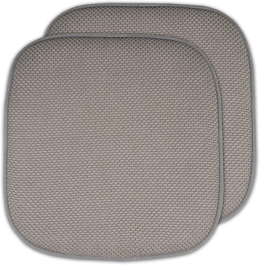 Sweet Home Collection Memory Foam Chair Cushion Honeycomb Pattern Solid Color Slip Non Skid Rubber Back Ultimate Comfort and Softness Rounded Square 16" x 16" Seat Cover, 2 Pack, Silver