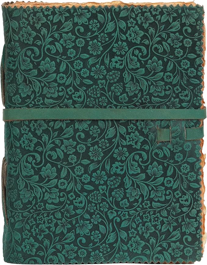 LEATHER VILLAGE Leather Bound Floral Embossed Journal for Women Men - 200 Pages, 8”X6”(A5), Turquoise - Book of Shadows, Vintage Blank Paper Travel Diary, Notebook for Writing, Drawing, Sketchbook