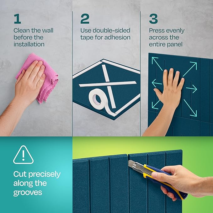 Acoustic Panels 12-Pack Soundproof Wall Panels 12"x12"x0.4" Decorative Sound Dampening for your Home, Office, Studio, Bedroom & More with Unique LineWave Carving [Ocean Turquoise]