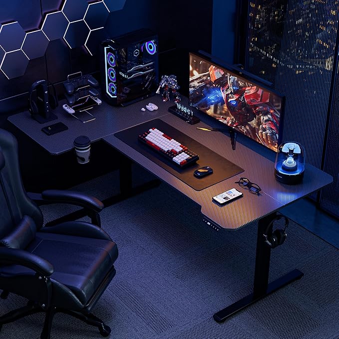 71 Inch L Shaped Standing Desk Adjustable Height,Gaming Electric Corner Standing Desk, Sit Stand Computer Table with Reversiable Splice Board, Black Carbon