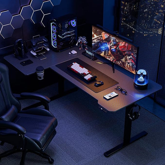 71 Inch L Shaped Standing Desk Adjustable Height,Gaming Electric Corner Standing Desk, Sit Stand Computer Table with Reversiable Splice Board, Black Carbon