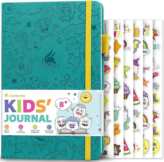 Clever Fox Kids’ Journal – Daily Feelings & Gratitude Notebook for 8+ Children – Child’s Planner & Mood Tracker for Journaling & Writing (Turquoise)