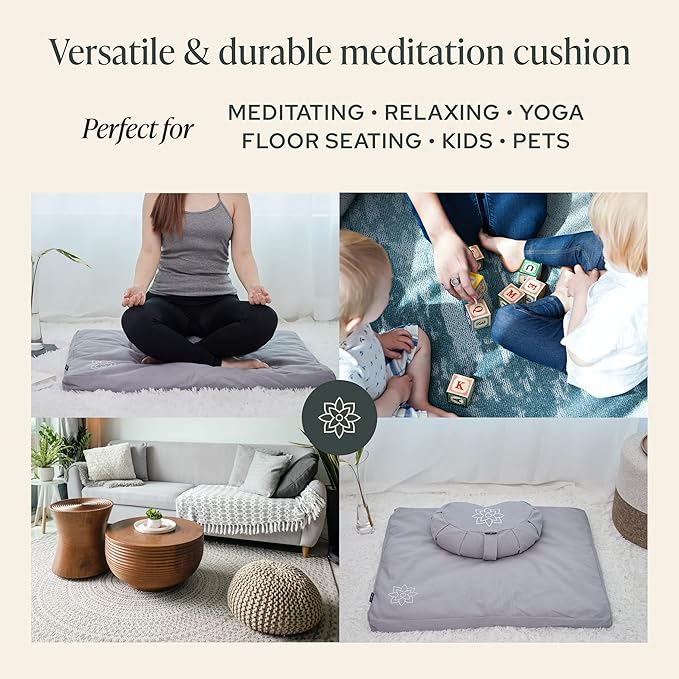 Mindful & Modern Zabuton Meditation Mat - Cotton Filled Yoga and Meditation Pad - Zabuton Meditation Cushion for Kneeling and Sitting Support - Large Rectangular Sitting Floor Pillow for Bench or Zafu