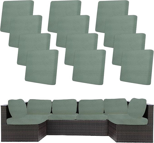 12Pcs Stretch Patio Cushion Covers,Outdoor Couch Covers Replacement,Outdoor Couch & Sofa Slipcovers,for Patio Furniture Cushion Covers,Washable Reusable Furniture Protector (Matcha Green,Cover Only)