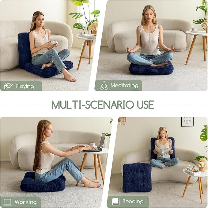 Washable Floor Pillow Cushion for Adults, Meditation Cushion Pillow, Large Square Floor Sitting, Removable Tufted Corduroy Cover, for Tatami Living Room or Yoga, 22x22 Inch, 2Pack, Machine Washable
