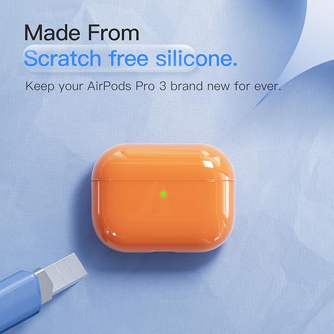 Case for AirPods Pro 3 Never-Sretch-Out DamonLight Shock-Proof Protective Semi Hard Silicone Case Compatible with Apple Airpods Pro 3rd Generation (Orange)