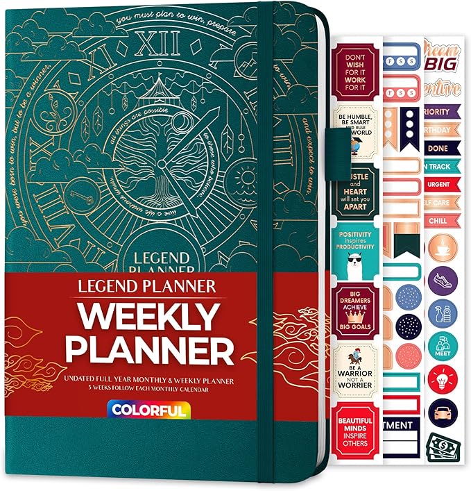 Legend Weekly Colorful Planner 2nd Edition – Undated Life & Work Agenda Journal for Time Management, Goal Setting, Productivity, Tasks & To Do Lists – A5 size, 5.8 ″ x 8.3″, Hardcover – Dark Teal