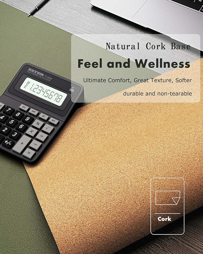 YSAGi Double-Sided Desk Pad, 35.4"x17"Leather Desk Mat, Eco Cork Desk Pad Protector,Large Mouse Pad,Waterproof Desk Blotter for Office/Home(Olive Green)