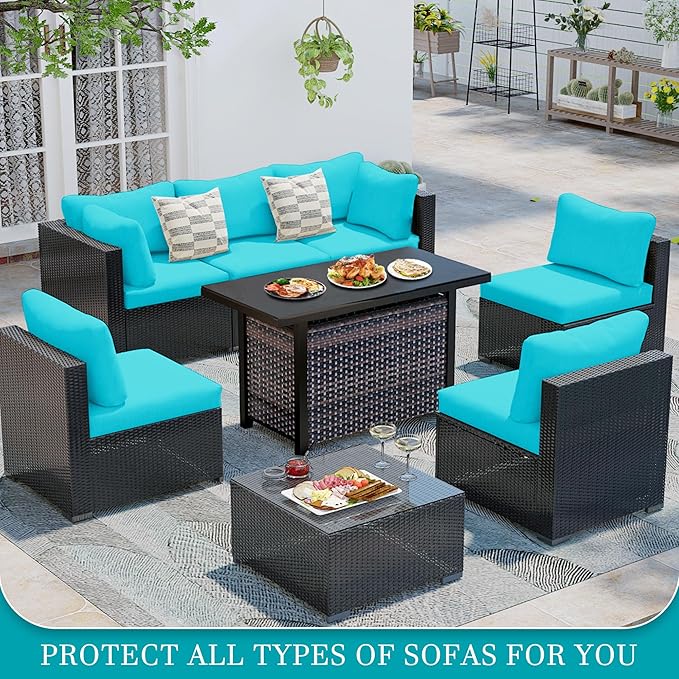 14Pcs Stretch Patio Cushion Covers,Outdoor Couch Covers Replacement,Outdoor Couch & Sofa Slipcovers,for Patio Furniture Cushion Covers,Washable Reusable Furniture Protector (Sky Blue, Cover Only)