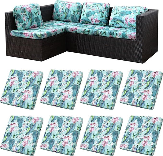 8Pcs Stretch Patio Cushion Covers,Outdoor Couch Covers Replacement,Outdoor Couch & Sofa Slipcovers,for Patio Furniture Cushion Covers,Washable Reusable Furniture Protector (Hummingbird,Cover Only)