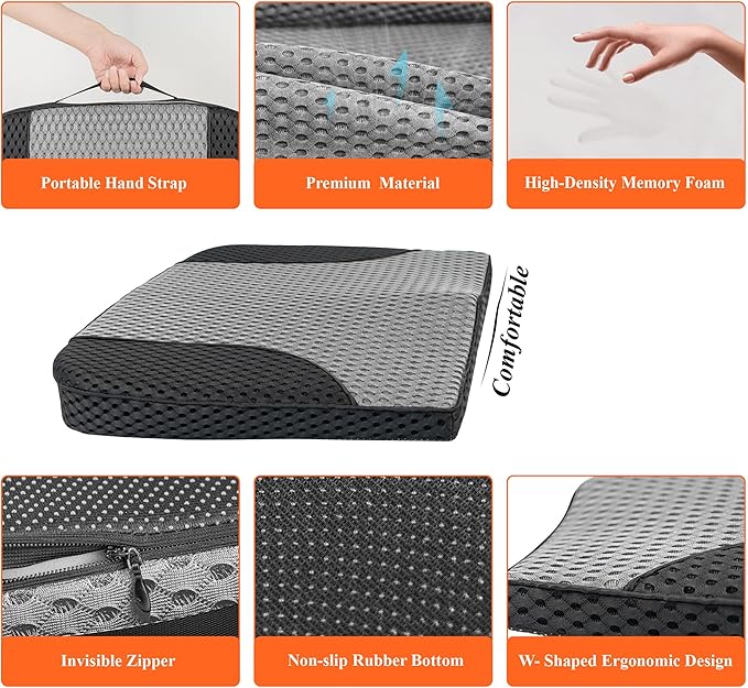 kingphenix Premium Car Seat Cushion, Memory Foam Driver Seat Cushion to Improve Driving View- Coccyx & Lower Back Pain Relief - Seat Cushion for Car, Truck, Office Chair (4D Mesh Gray&Black)