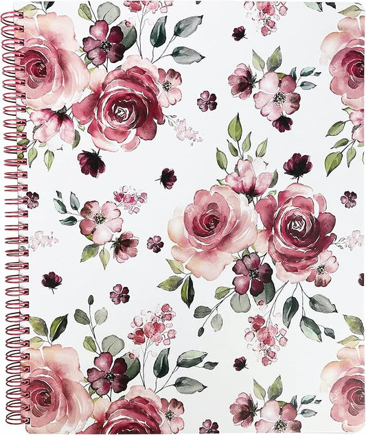 Steel Mill & Co Cute Large Spiral Notebook College Ruled, 11" x 9.5" with Durable Hardcover and 160 Lined Pages, Rose Floral