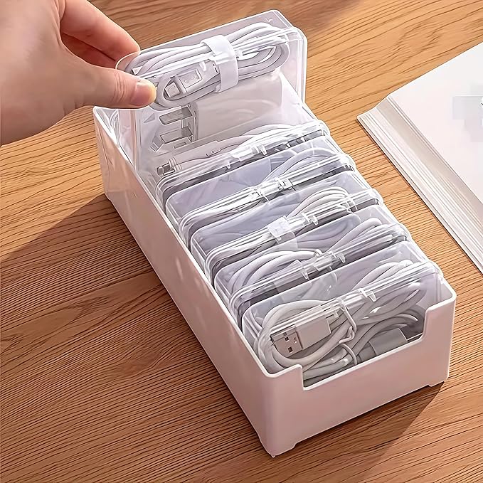 11 Box Cable Organizer Storage Box, Desktop Cable Management with Switch, Power Cord Organizer for Office,Home,Desk Accessories Storage Stationery Supplies and Accessories（Clear） (11 Box)
