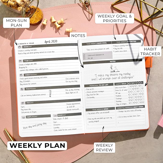 Clever Fox Planner – Undated Weekly & Monthly Planner for Productivity, Time Management & Goals – Organizer Journal – A5 (Orange)