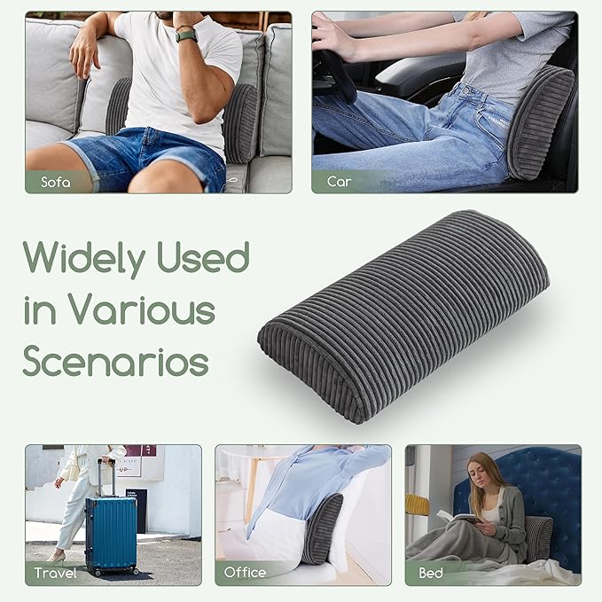 HIGOGOGO Lumbar Support Pillow for Recliner Chair/Accent Chair/Couch, Memory Foam Back Support Cushion for Elderly, Recliner Cushions for Back Rest, Pain Relief, Reading, Washable Cover, Dark Grey