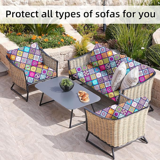 8Pcs Stretch Patio Cushion Covers,Outdoor Couch Covers Replacement,Outdoor Couch & Sofa Slipcovers,for Patio Furniture Cushion Covers,Washable Reusable Furniture Protector(Colored Glass,Cover Only)