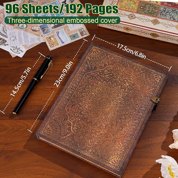 Retro 3D Red Charm Golden Radiance Cover Hardcover Journal,Containing 96 Sheets/192 Pages Lined Journal,With Envelope Pocket,Suitable As A Notebook,Travel Diary,Or Wedding Anniversary.