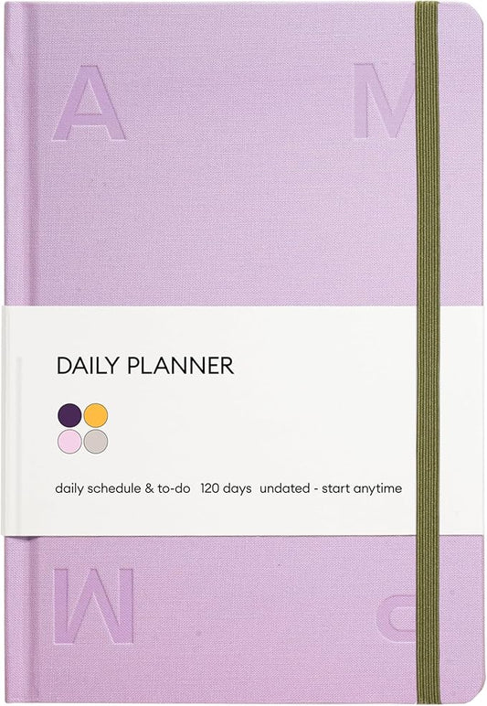 Undated Daily Planner for Productivity & Work – Hardcover, 120 Days, with Habit Tracker & Goal Setting. Monthly, weekly & daily work planner. Start Anytime (Lavender)