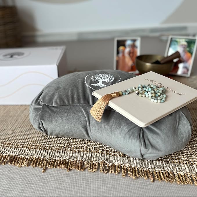 Meditation Cushion - Premium Yoga Buckwheat Bolster - Gifts for Women - Self Care Gift - Anxiety Relief Items - Meditation Floor Pillow - Meditation Kit