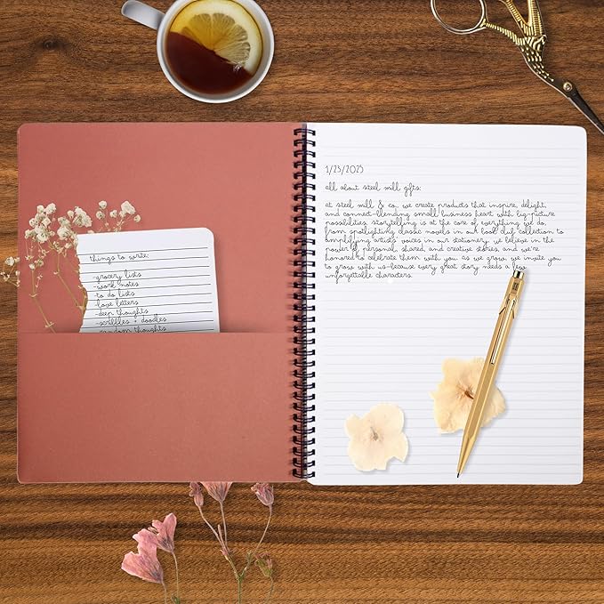 Steel Mill & Co Cute Large Spiral Notebook College Ruled, 11" x 9.5" with Durable Hardcover and 160 Lined Pages, Floral Vines