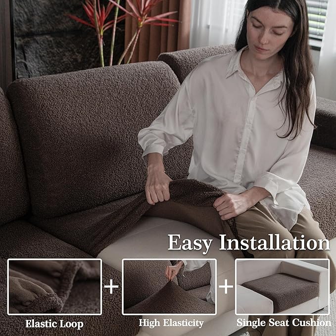 Couch Cushion Covers for Sectional Sofa, Stretch Soft Sofa Slipcovers Washable Wear-Resistant Universal Furniture Protector for Living Room(3 Seaters Covers, Brown)