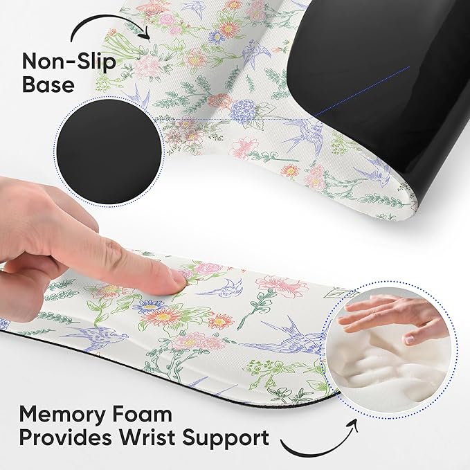 RICHEN Mouse Pad and Keyboard Wrist Rest, 3-in-1 Computer Mousepad and Coaster Set, Non-Slip Keyboard Wrist Rest and Mouse Pad Set Ergonomic Design (FKMWR-55)