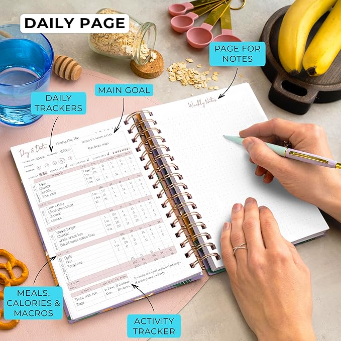 PLANBERRY Food Journal Premium – Nutrition Planner – Diet & Calorie Tracker – Meal & Exercise Diary – Weight Loss Journal (Orange Fresh)