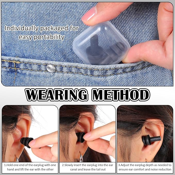 TrelaCo 100 Pairs Ear Plugs Bulk, NRR 29dB Reusable Silicone Ear Plugs with Plastic Cases Soft Foam for Sleeping Noise Cancelling for Concerts Shooting Swimming Noise Reduction(Black)