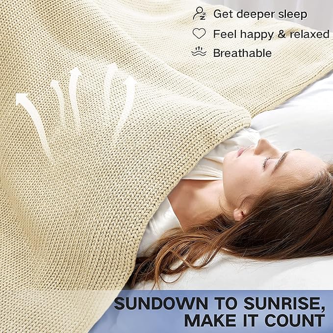 Guohaoi Knitted Weighted Blanket for Adults (Cream 48"x72" 10lbs) No Beads Cooling Throw Blanket for Hot Sleepers, Home Decor Breathable Chunky Knit Heavy Blanket Use on Full Size Bed