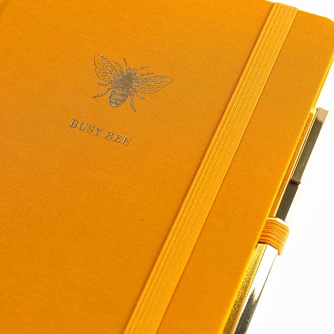 Bee Lined Journal Plus Pen by Graphique Luxe Collection, Hardcover Diary Notebook for Writing, Gold Foil Embossing, 160 Pages, 6” x 8”