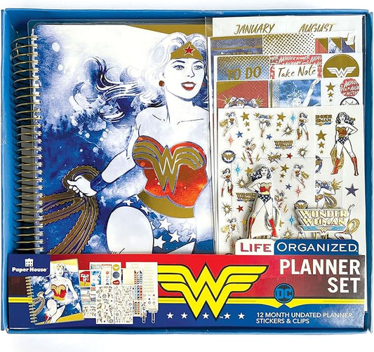Paper House Productions DC Comics Wonder Woman 12 Month Undated Planner Set with Month and Event Flag Stickers and More!