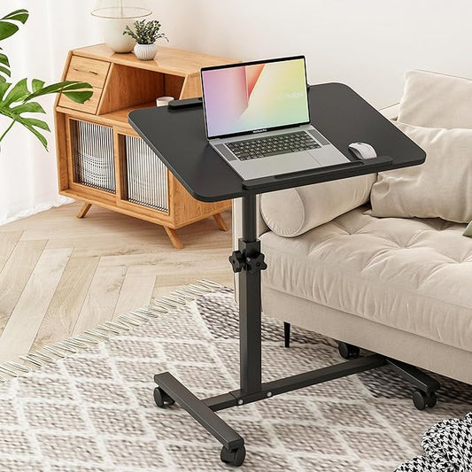 Bed Desk Adjustable Overbed Bedside Table Rolling Laptop Tray Desk Cart Height Portable Mobile Sit Stand Table Tilting Hospital Bed with Wheels
