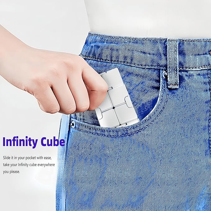 Metal Infinity Cube Fidget Toy - Aluminum Alloy Anti-Stress and Anxiety Finger Flip Cube for Adults, Men, and Women, Ideal Desk Toy for Work or Home - Infinity Cube Desk Toy (Black-Red)