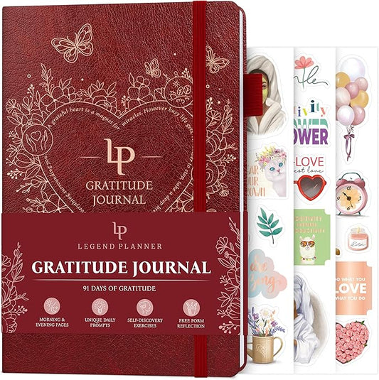 Legend Gratitude Journal – Guided Daily Journal to Foster Positivity & Happiness – Grateful Notebook to Write In – Inspirational Affirmation & Thankful Notebook – Hardcover (Wine Red)