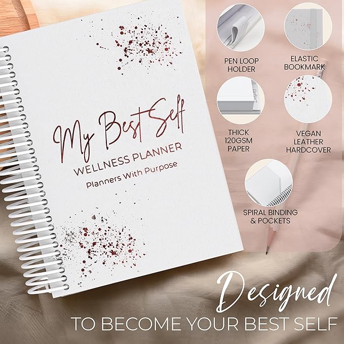 Wellness Journal – Daily Self Care Lifestyle Planner to Support Physical, Mental, & Emotional Health – Guided Prompts Self Love Diary to Practice Gratitude, Reflection, and Goals
