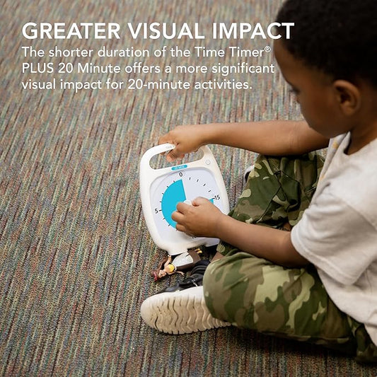 Time Timer PLUS 20 Minute Desk Visual Timer — Countdown Timer with Portable Handle for Classroom, Office, Homeschooling, Study Tool with Silent Operation (White)