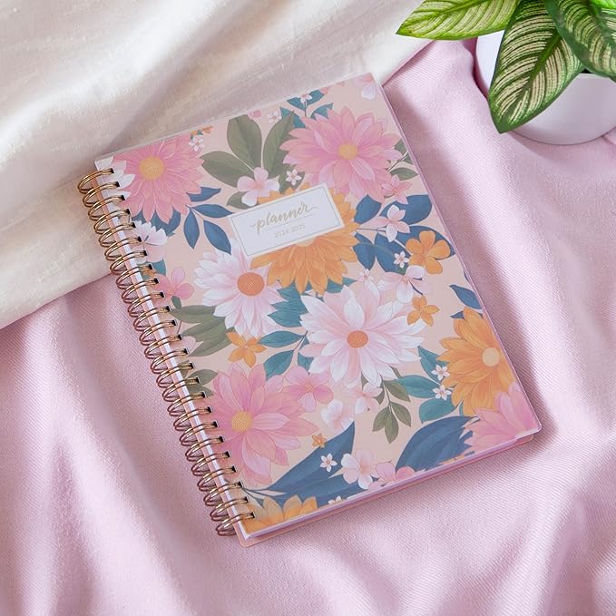 Blue Sky 2024-2025 Academic Year Weekly and Monthly Planner, 5" x 8", Flexible Cover, Wirebound, Daisy Garden (150668)