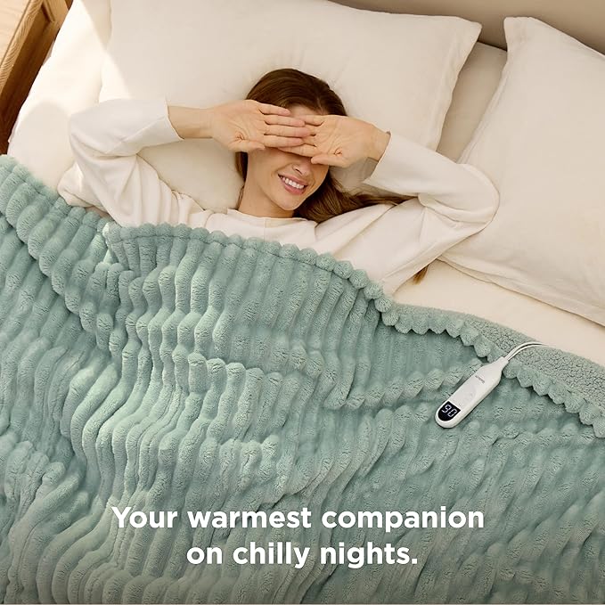 Bedsure Electric Blanket Twin - Thick Striped Flannel Electric Blanket, Heating with 10 Time Settings, 6 Heat Settings, and 8-Hour Timer Auto Shut Off, Gifts for Grandma (62x84 inches, Green)