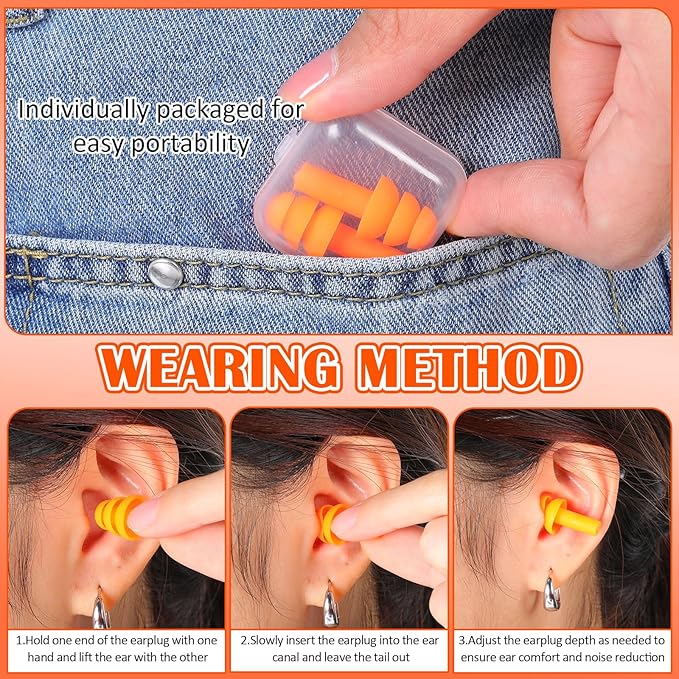 TrelaCo 100 Pairs Ear Plugs Bulk, NRR 29dB Reusable Silicone Ear Plugs with Plastic Cases Soft Foam for Sleeping Noise Cancelling for Concerts Shooting Swimming Noise Reduction(Orange)