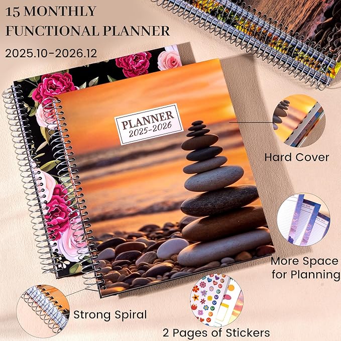 CAGIE 15 Month Planner Oct 2025-Dec 2026 Hourly Daily 2025-2026 Weekly Monthly Planners for Women 25-26 Day Hardcover Calendar Agenda with Stickers, 8.5 x 11
