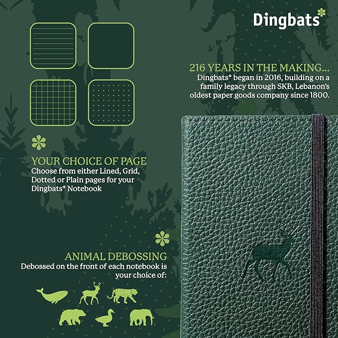 Dingbats* Wildlife A6 Lined Pocket Notebook - PU Leather Hardcover - Small Writing Journal for Work, Travel - Pocket, Elastic Closure, Bookmark