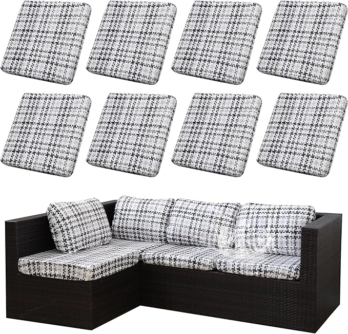 8Pcs Stretch Patio Cushion Covers Outdoor Cushion Cover, Jacquard Stretch Cushion Covers, Cover Replacement, Outdoor Sofa Covers, Washable Furniture Couch Cushion Cover (Ink colored grids)