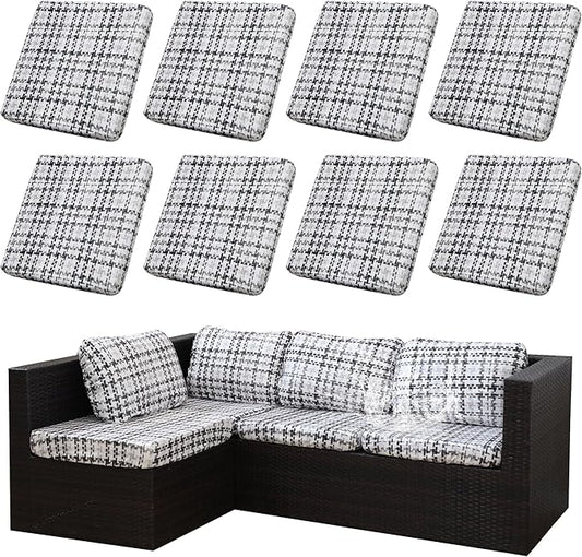 8Pcs Stretch Patio Cushion Covers Outdoor Cushion Cover, Jacquard Stretch Cushion Covers, Cover Replacement, Outdoor Sofa Covers, Washable Furniture Couch Cushion Cover (Ink colored grids)